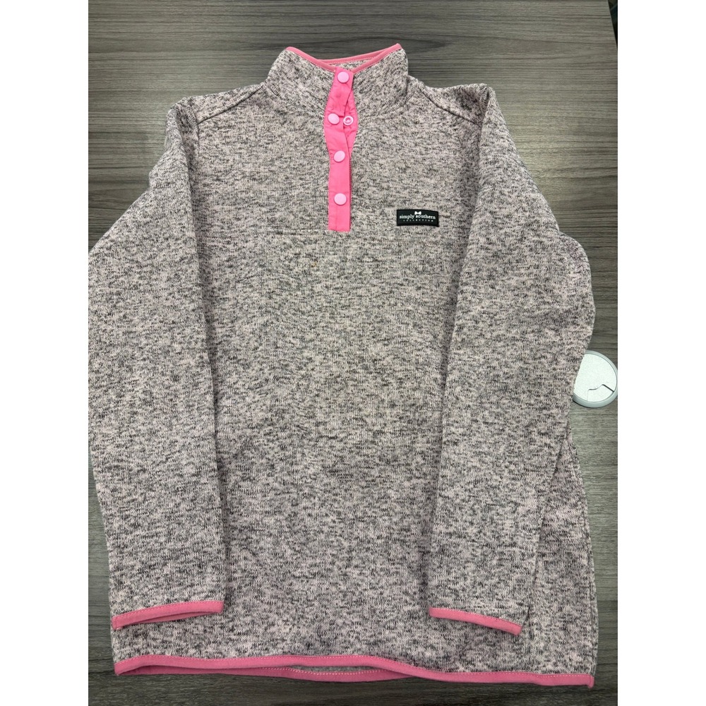 Simply‎ Southern Pullover Women's Medium Gray Pink Snap Fleece Sweatshirt